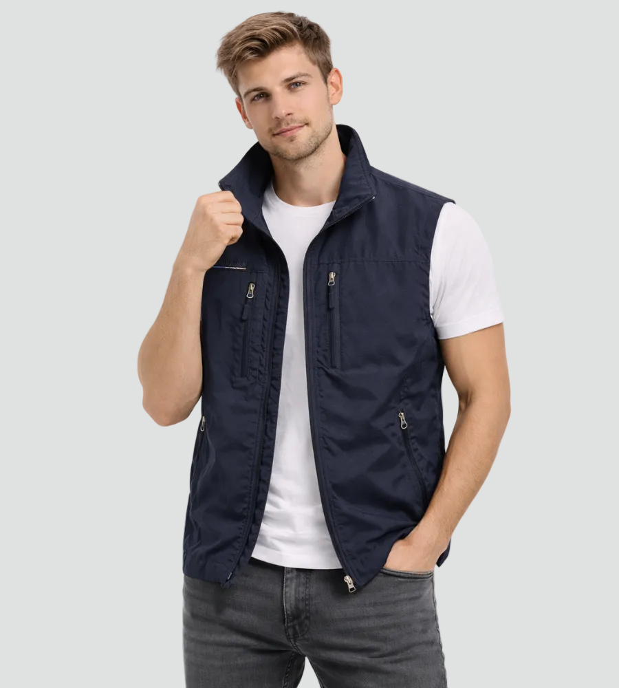 Men's Zip-up Bodywarmer With A Stand-up Collar – A Practical Vest For Fall, Everyday Wear, Leisure, And Outdoor Activities