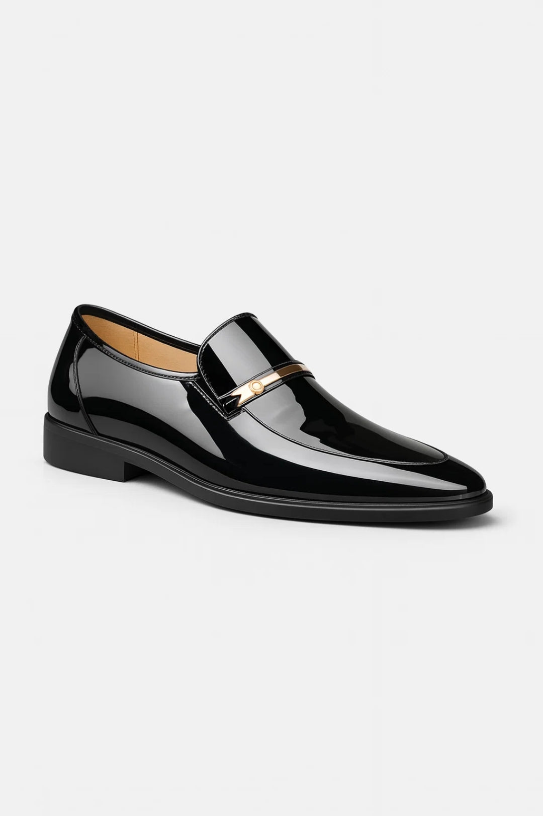 Men's Patent Leather Loafers With An Elegant Metal Bar – Stylish Slip-on Shoes For The Office, Parties, Formal Occasions, And Smart-casual Looks