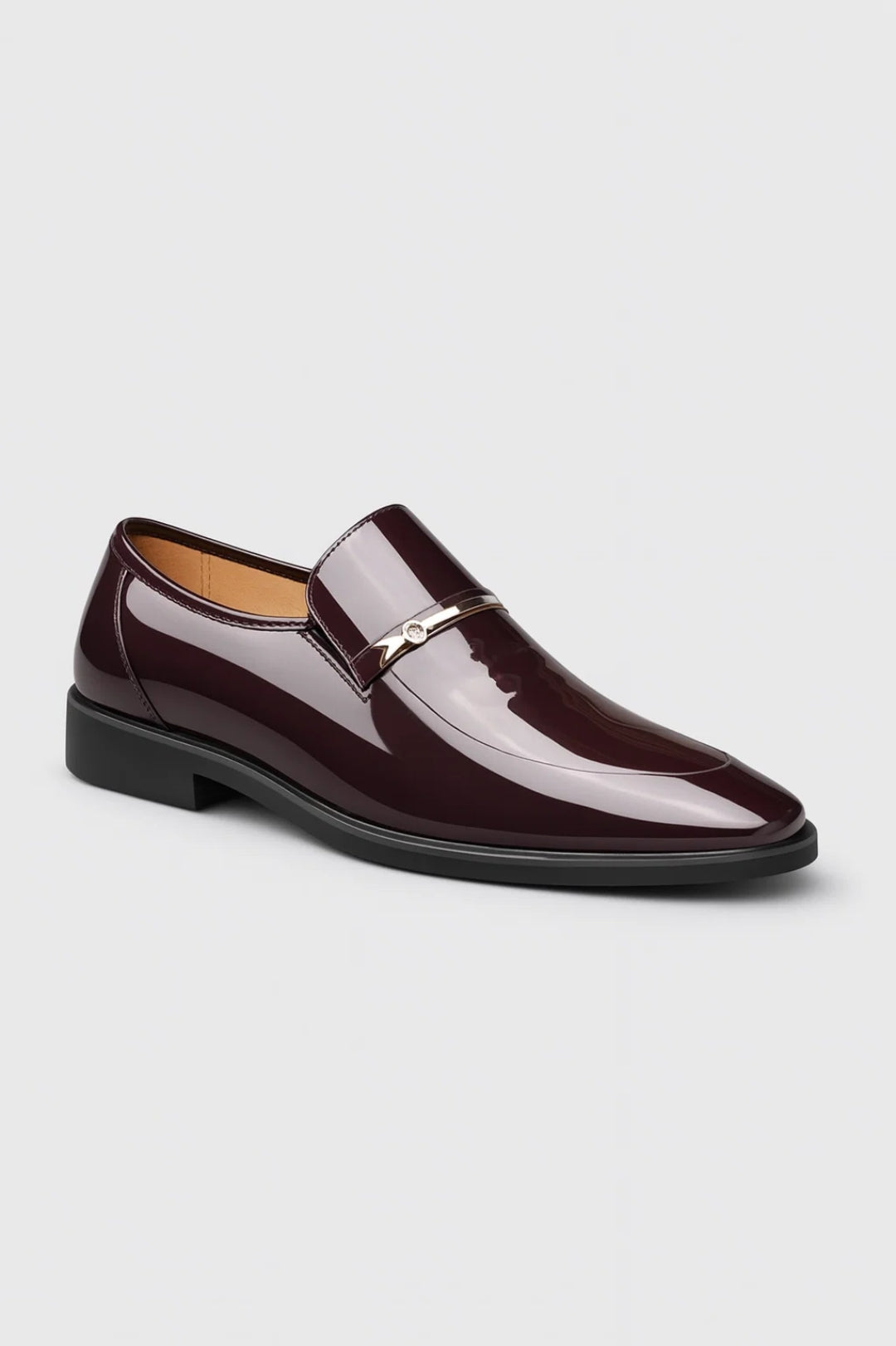 Men's Patent Leather Loafers With An Elegant Metal Bar – Stylish Slip-on Shoes For The Office, Parties, Formal Occasions, And Smart-casual Looks