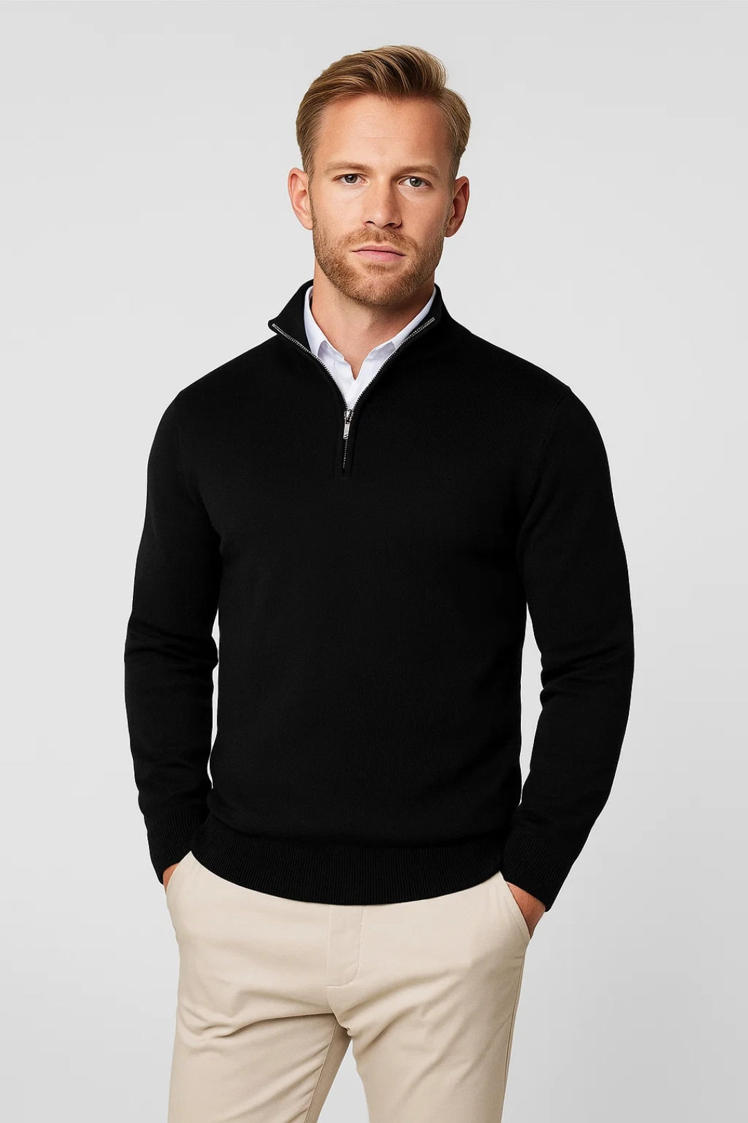Men's Half-zip Knit Sweater With A High Collar – Warm Winter Knitwear For Cold Days, Everyday Wear, And Leisure