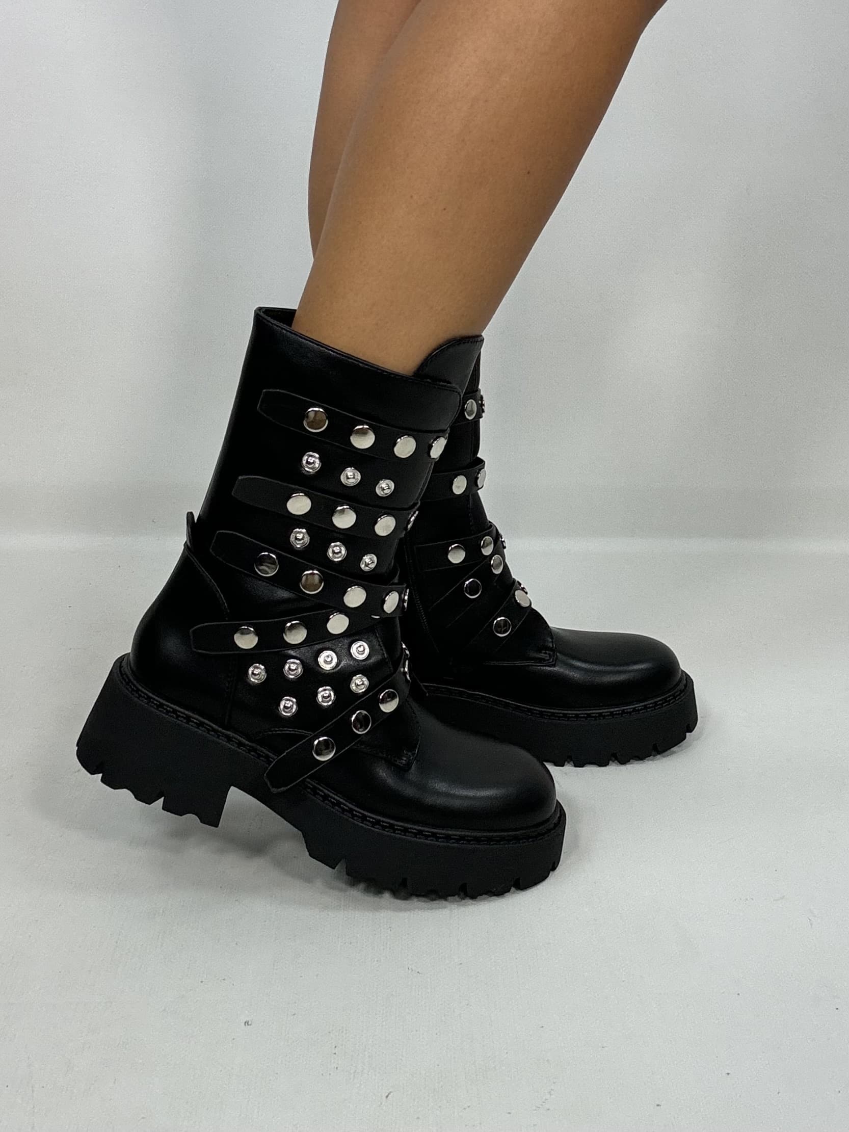 Juliana - Black Ankle Boots with Metallic Details