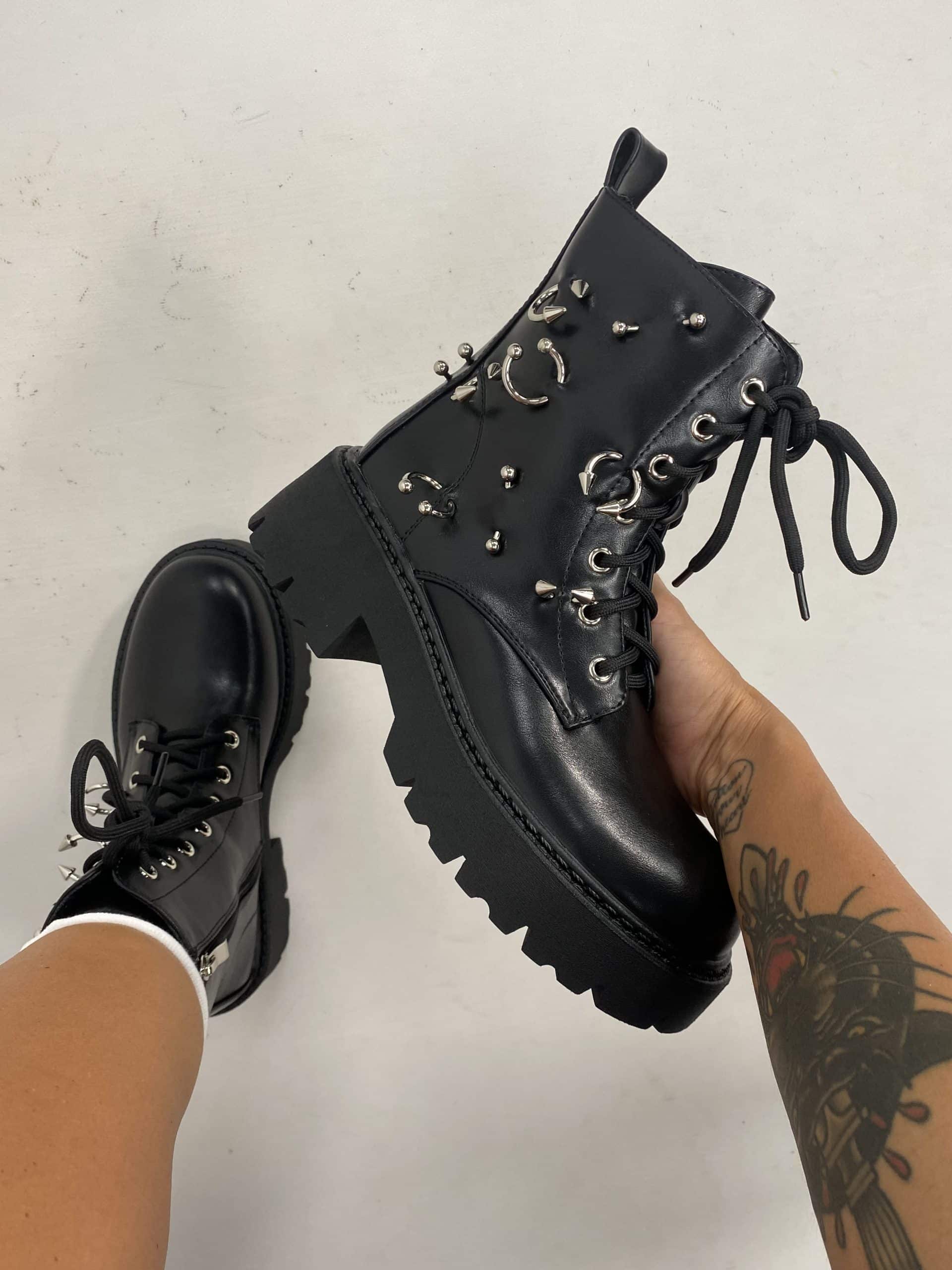 Jessica - Black Ankle Boots with Skull Detail