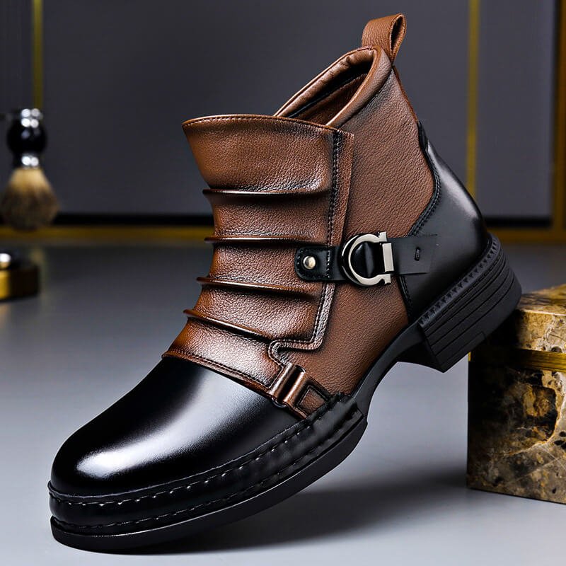 Men's Handmade Leather Boots With A Buckle And A Textured, Ankle-high Design – Stylish Boots For Everyday Wear, Weekends, And Smart-casual Looks