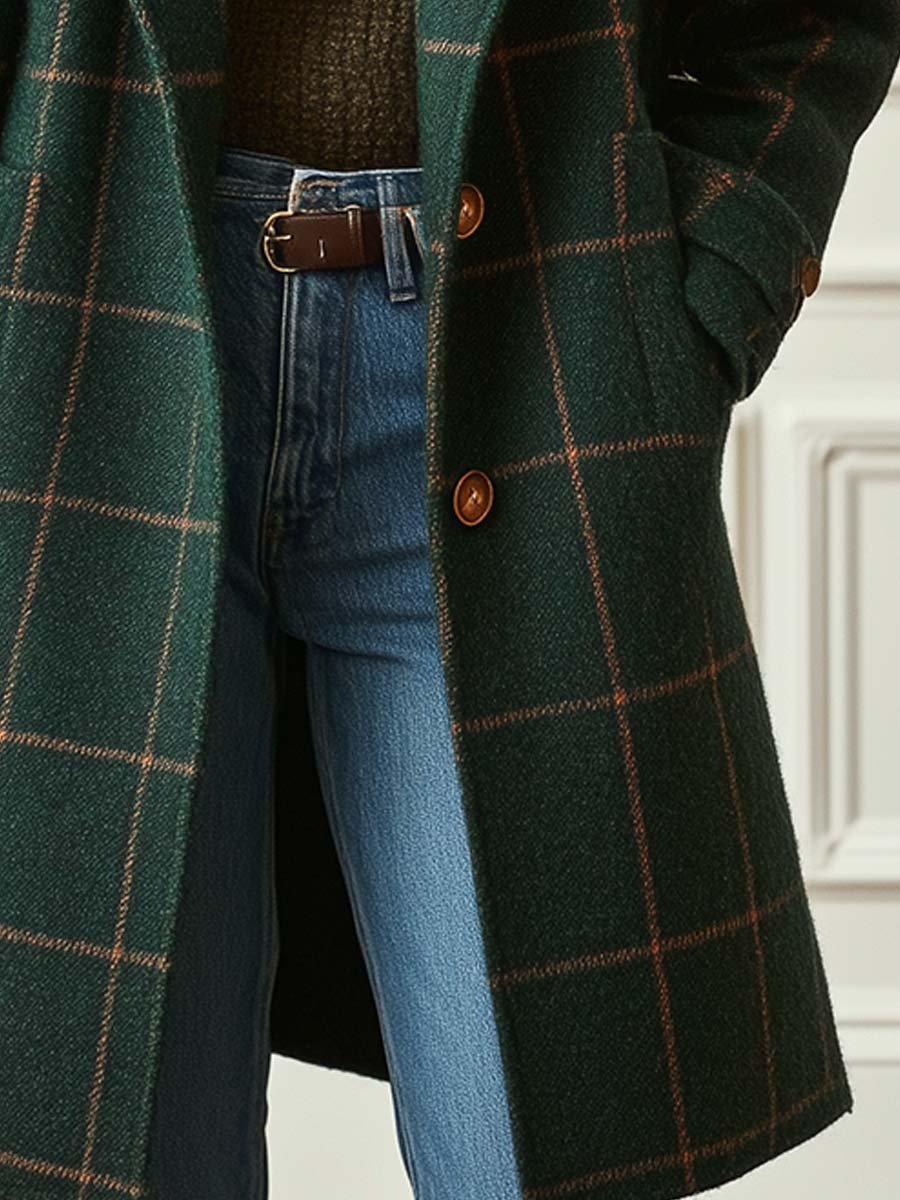 Women's Long Tweed Coat In A Wool Blend With A Print – Elegant Outerwear For Fall, Winter, Everyday Wear, And Smart-casual Style