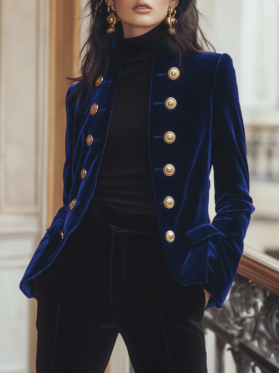 Kimberly - Chic Velvet Jacket with Gold Accents