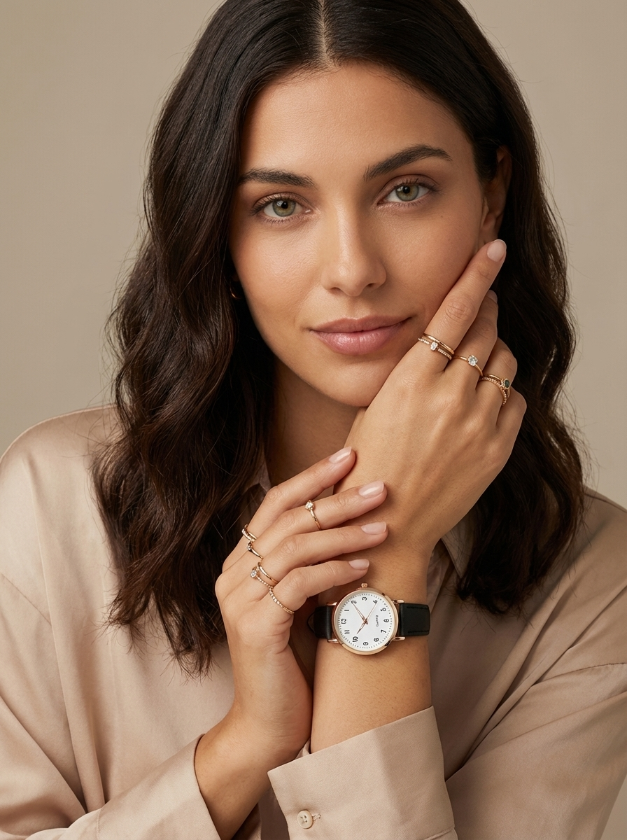 Women's Classic Leather Strap Watch - Round Dial Wristwatch For Elegant Everyday Style