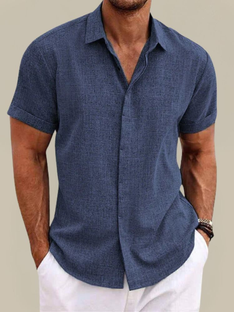 Men's Linen Short Sleeve Shirt - Lightweight Button-Up Summer Casual Shirt