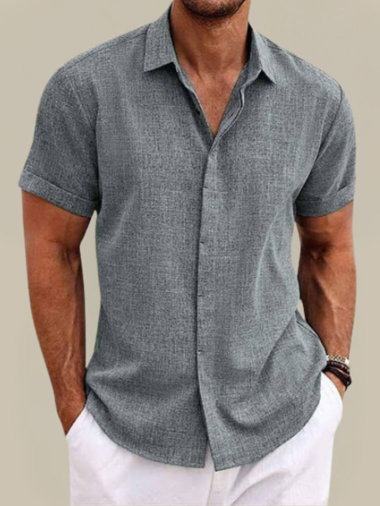 Men's Linen Short Sleeve Shirt - Lightweight Button-Up Summer Casual Shirt