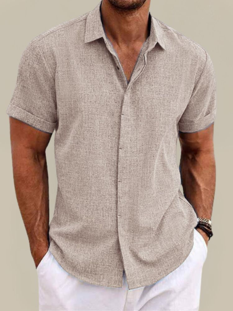Men's Linen Short Sleeve Shirt - Lightweight Button-Up Summer Casual Shirt