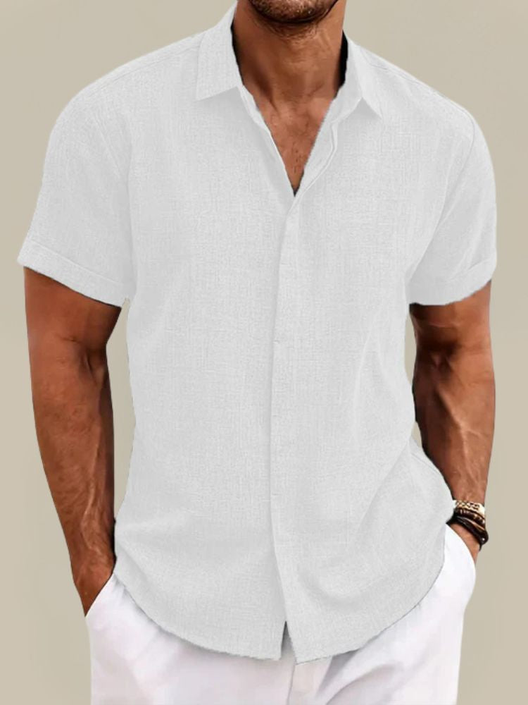 Men's Linen Short Sleeve Shirt - Lightweight Button-Up Summer Casual Shirt