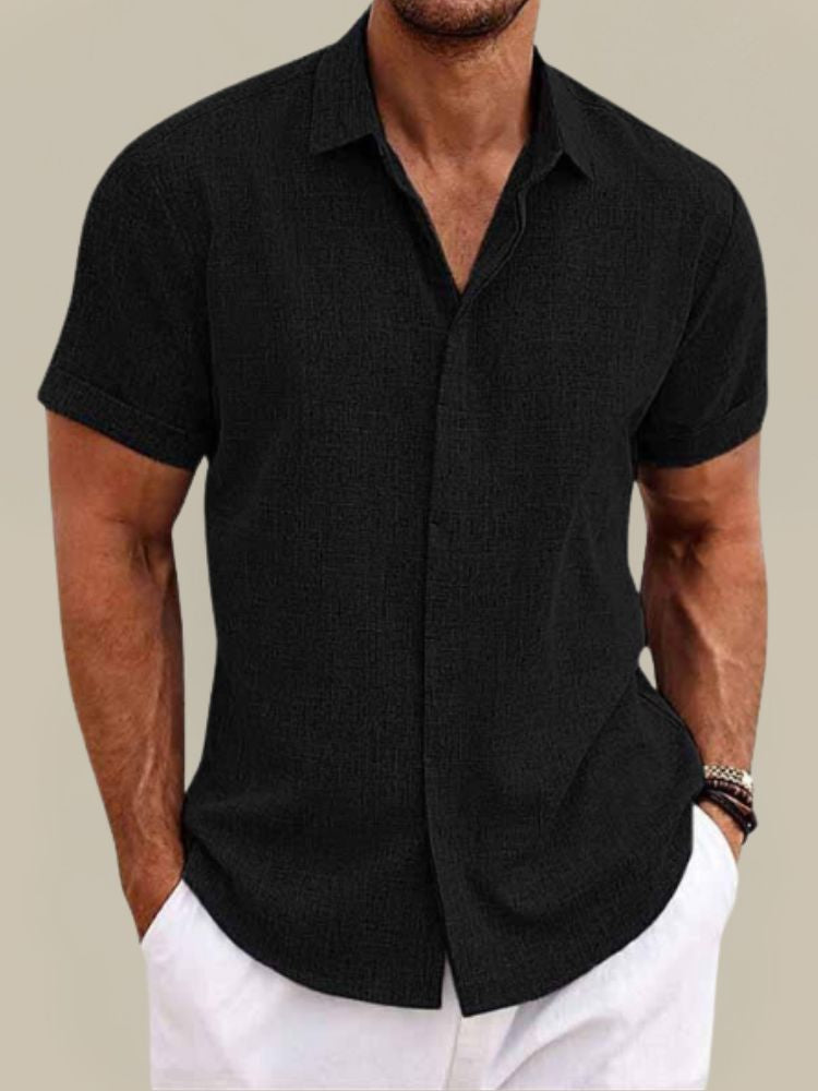 Men's Linen Short Sleeve Shirt - Lightweight Button-Up Summer Casual Shirt