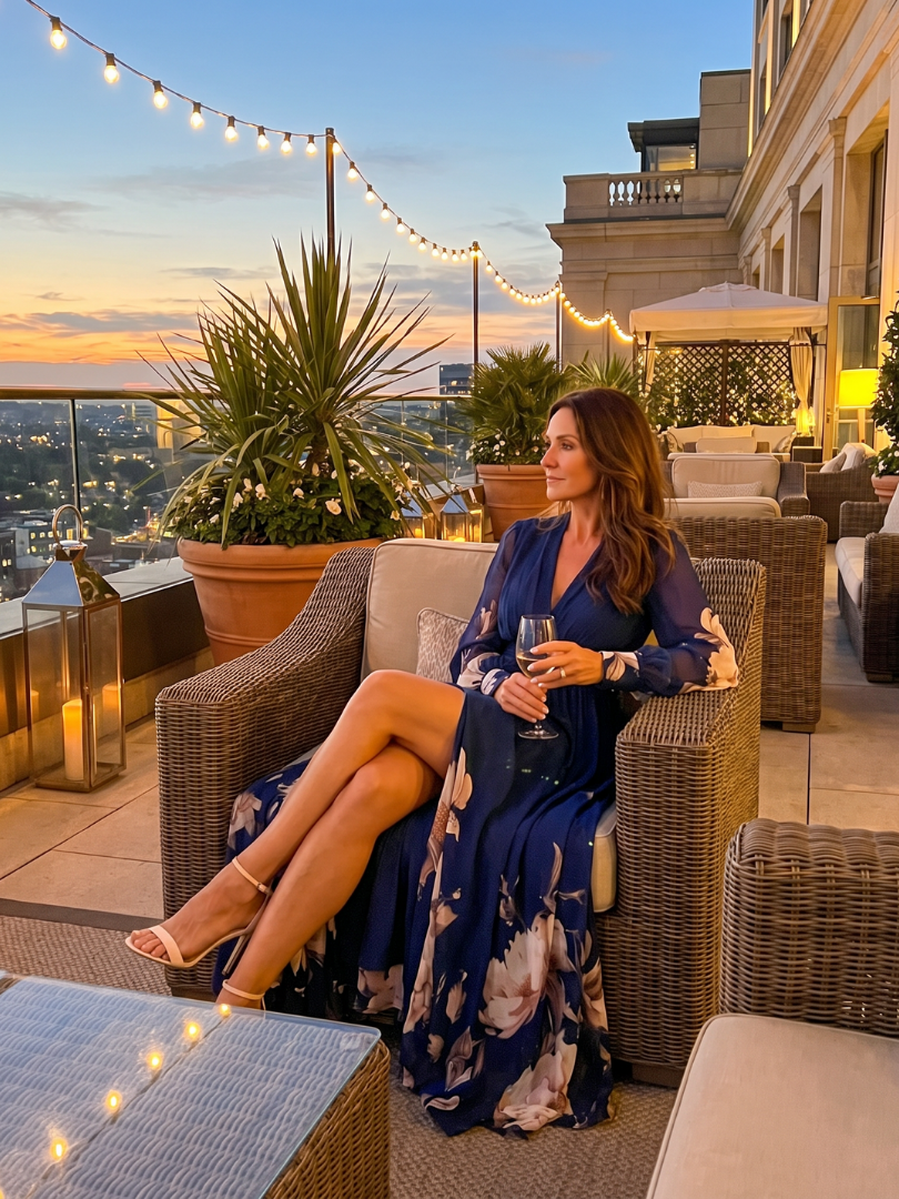 Women's Printed Maxi Dress - Sheer Sleeves And Plunge Neck For Elegant Occasion Wear
