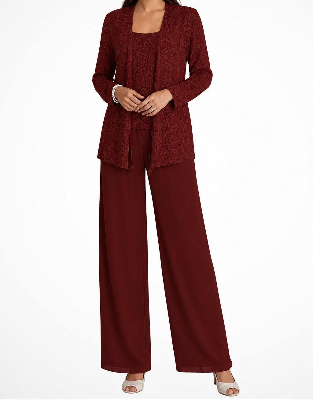 Women's 3-piece Set With Sequined Jacket, Top, And Palazzo Pants – An Elegant Outfit For Weddings, Parties, And Special Occasions