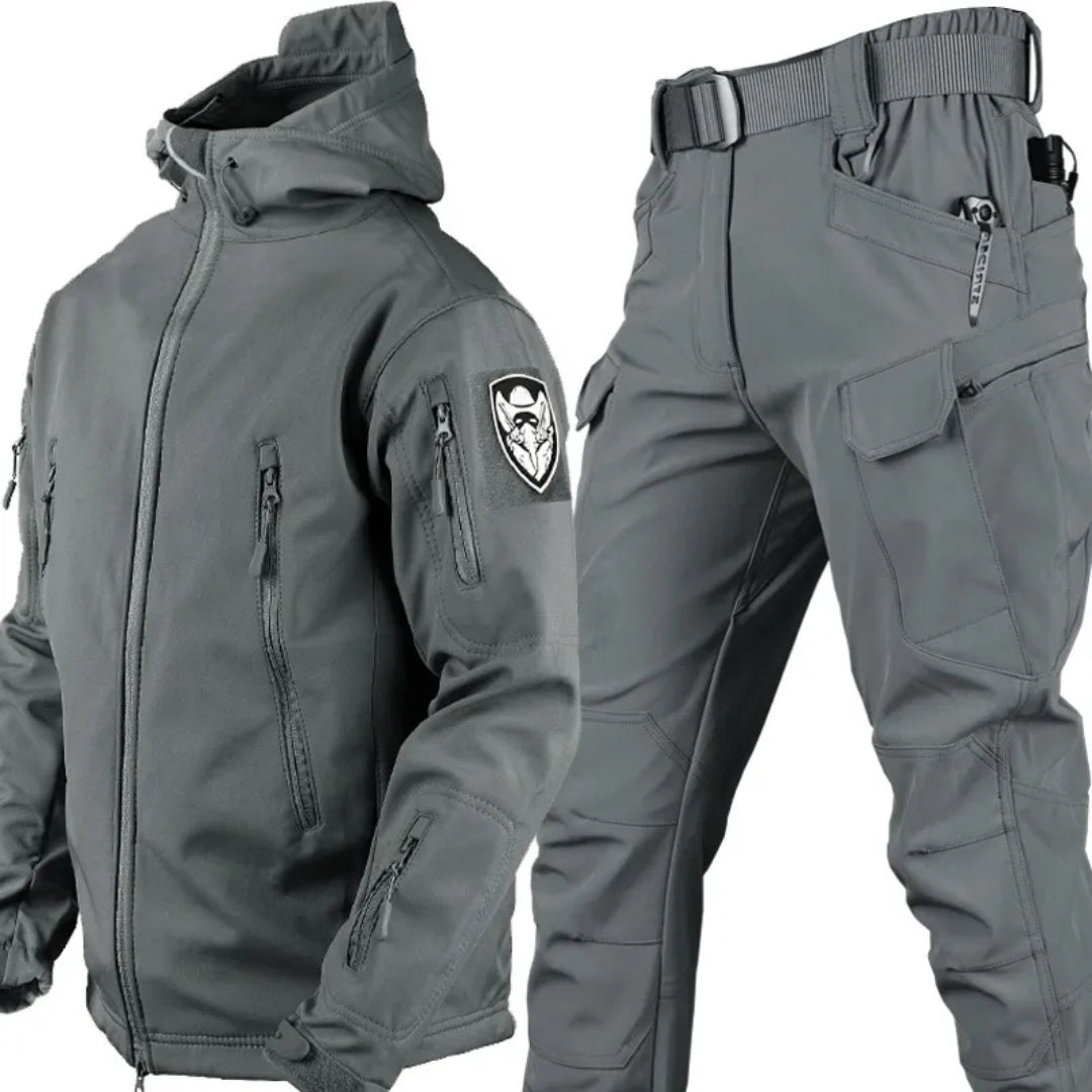 Men's Windproof Tactical Outdoor Set With Hooded Jacket And Cargo Pants – Water-repellent Utility Set For Hiking, Leisure, And Outdoor Use