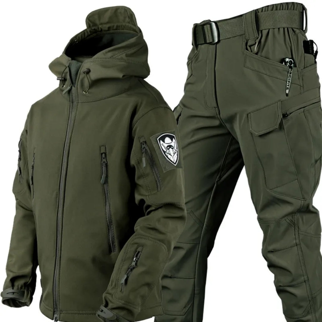 Men's Windproof Tactical Outdoor Set With Hooded Jacket And Cargo Pants – Water-repellent Utility Set For Hiking, Leisure, And Outdoor Use