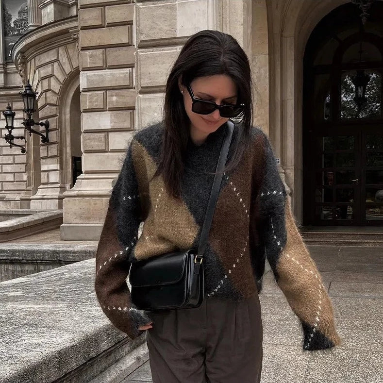 Tessa – Diamond Knit Sweater with Wide Fit