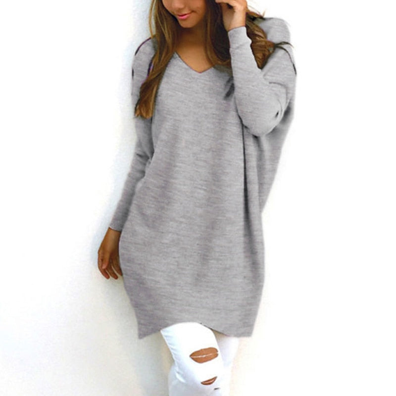 Amelia - Long Women's Jumper with V-Neck, Elegant and Versatile