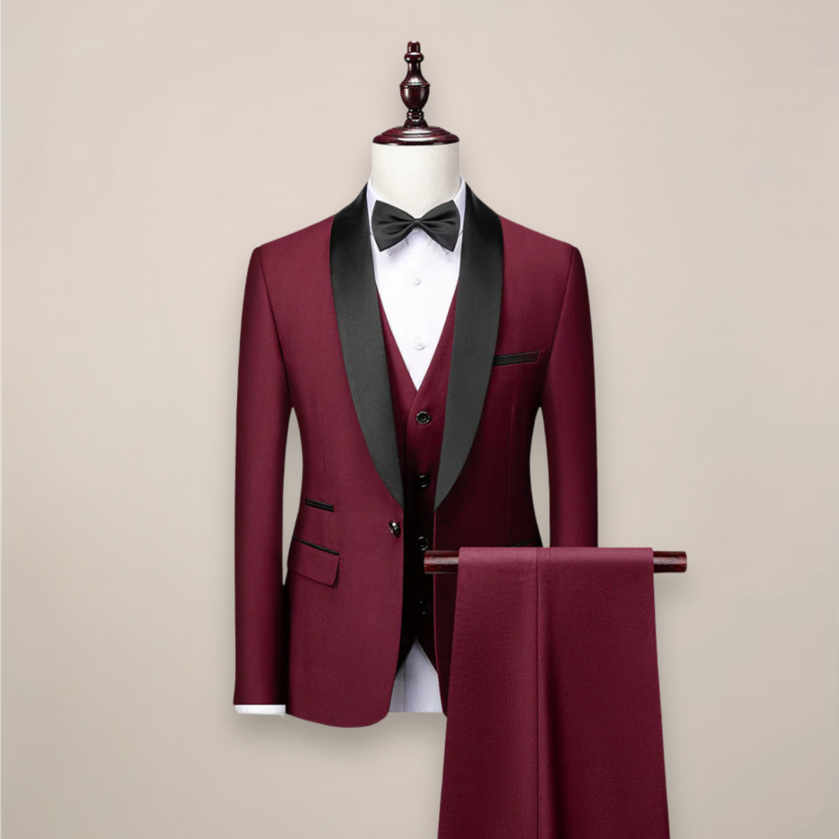 Men's Tailored Three-Piece Tuxedo Suit - Shawl Lapel Formalwear for Weddings and Evening Events