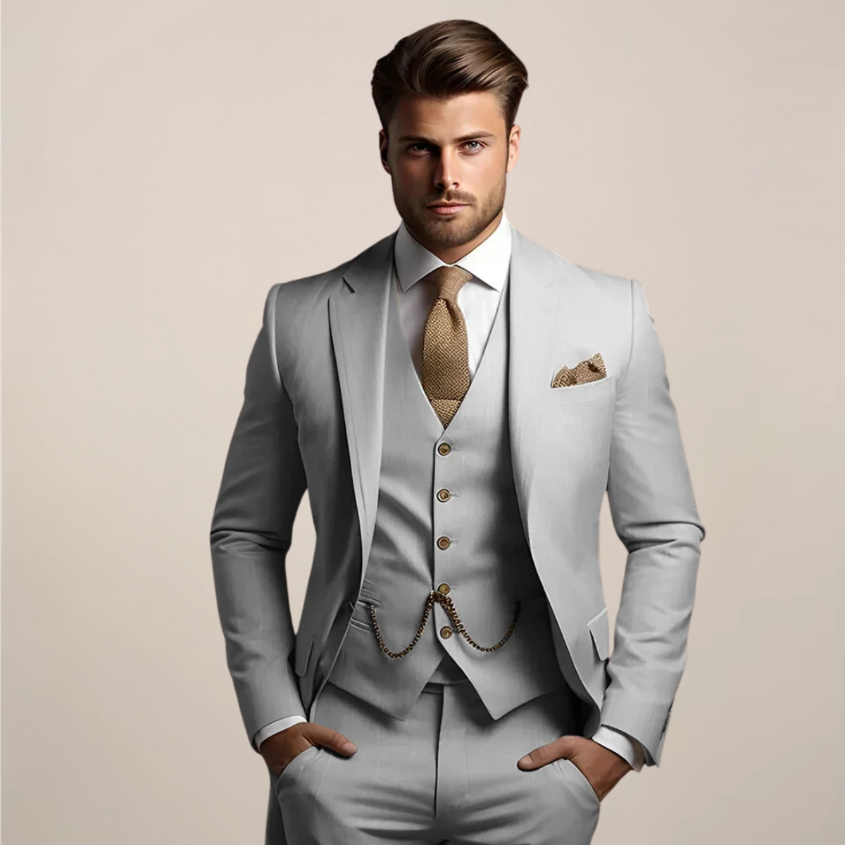 Men's Breathable Three-piece Wedding Suit - Tailored Spring Formalwear With Jacket Waistcoat And Trousers