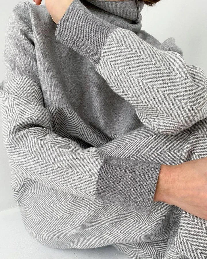 Nannina - Women's Elegant High Neck Grey Loungewear Set