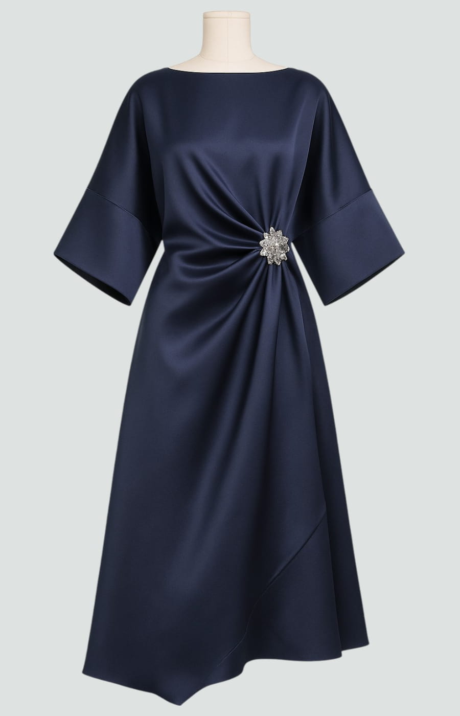 Women's Draped Brooch Maxi Dress - Cape Sleeve Gown For Formal Events