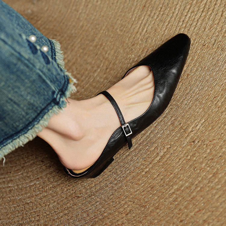 Luna | Women Elegant Leather Pointed-Toe Mule Flats