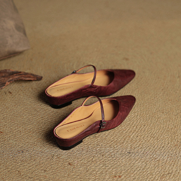 Luna | Women Elegant Leather Pointed-Toe Mule Flats