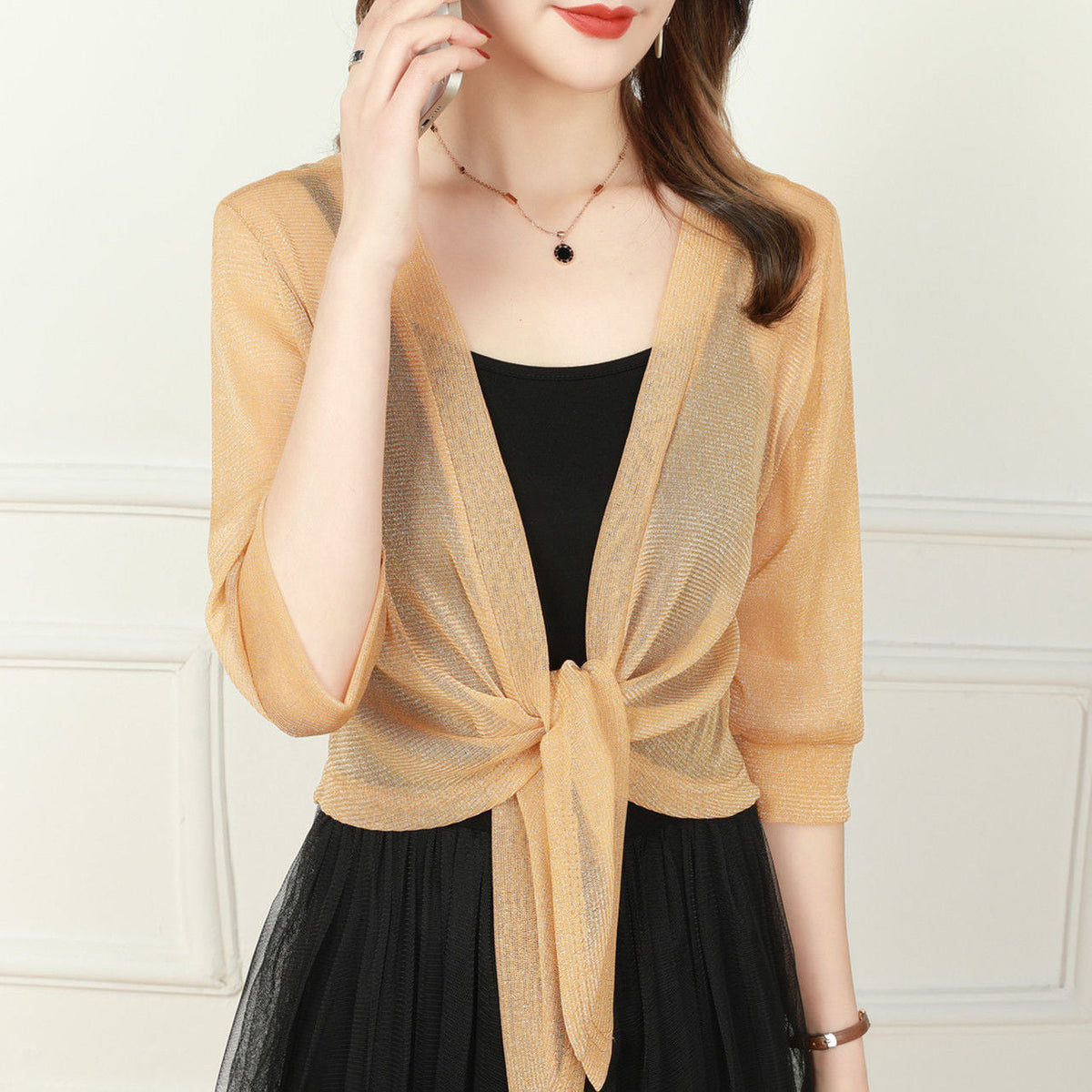 Women's Sheer Chiffon Bolero Top With A Tie – A Short And Elegant Top For Parties, Evening Wear, And Special Occasions