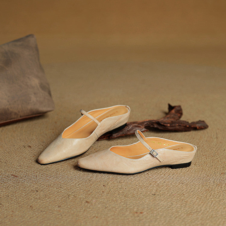 Luna | Women Elegant Leather Pointed-Toe Mule Flats