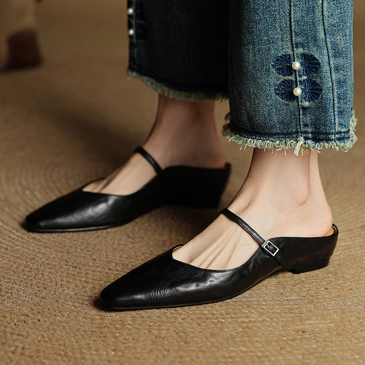 Luna | Women Elegant Leather Pointed-Toe Mule Flats