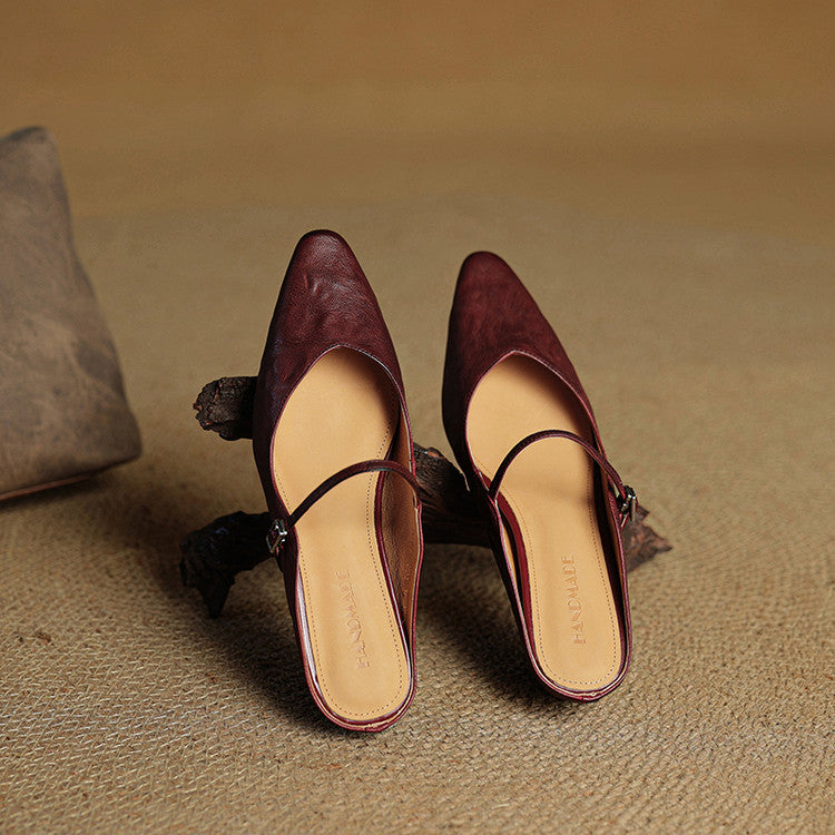Luna | Women Elegant Leather Pointed-Toe Mule Flats