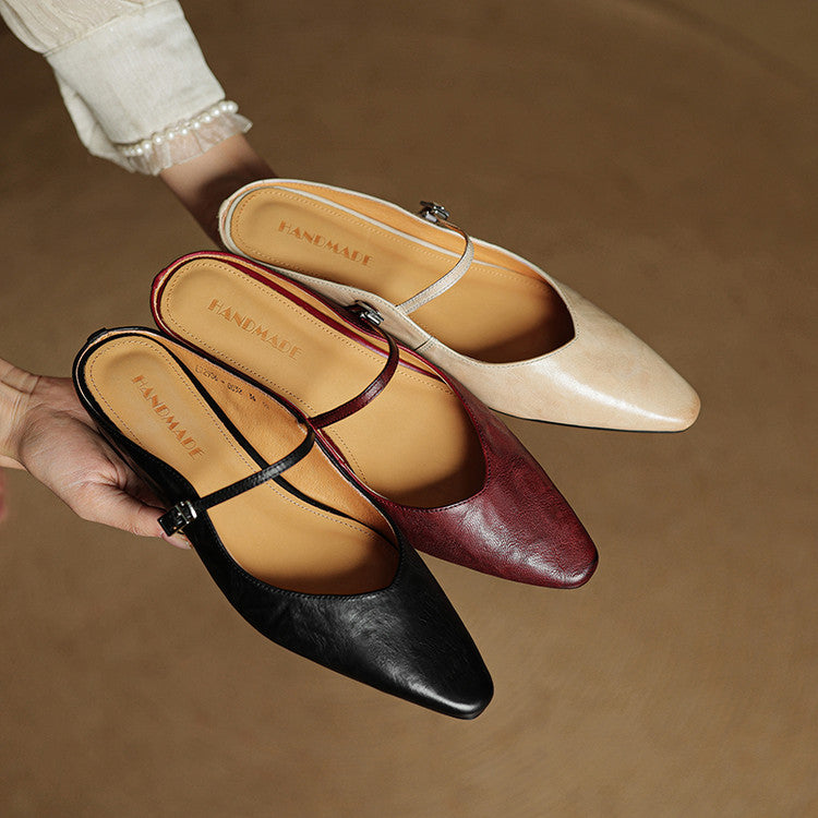 Luna | Women Elegant Leather Pointed-Toe Mule Flats
