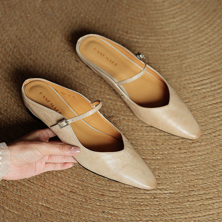 Luna | Women Elegant Leather Pointed-Toe Mule Flats