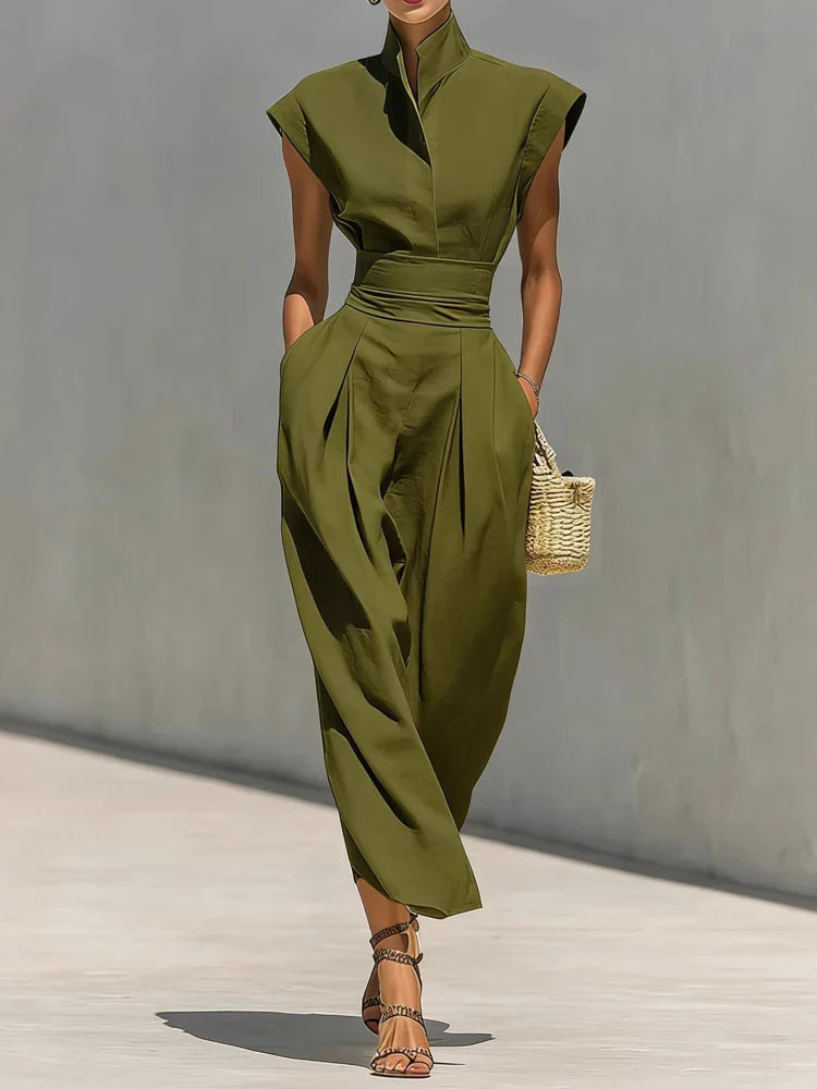 Women's Structured MIDI Dress With A Stand-up Collar And Tailored Fit – An Elegant Dress For The Office, Parties, And Evening Wear