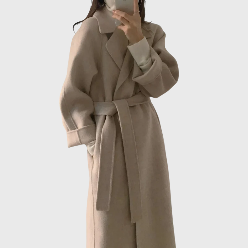 Women's Wool-blend Winter Coat - Belted Tailored Long Coat For Warm Everyday Wear