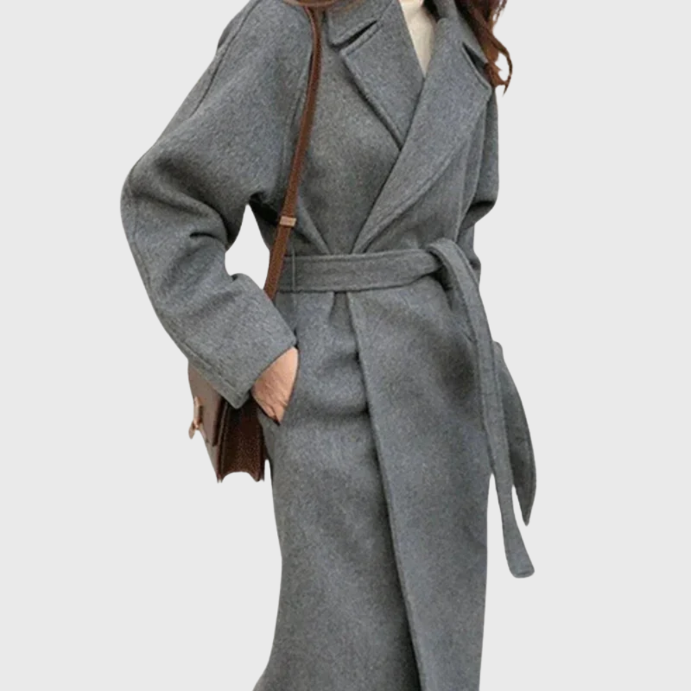 Women's Wool-blend Winter Coat - Belted Tailored Long Coat For Warm Everyday Wear