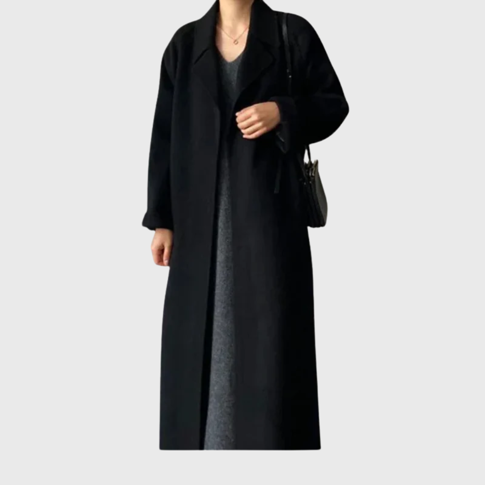Women's Wool-blend Winter Coat - Belted Tailored Long Coat For Warm Everyday Wear