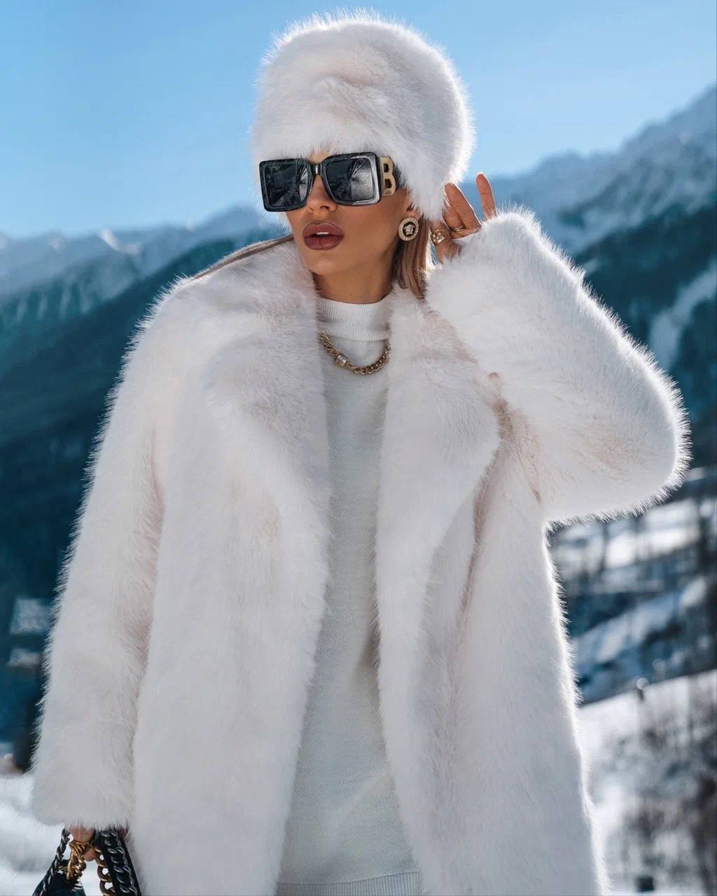 Pierina - Long Coat in Snow White Eco-Fur