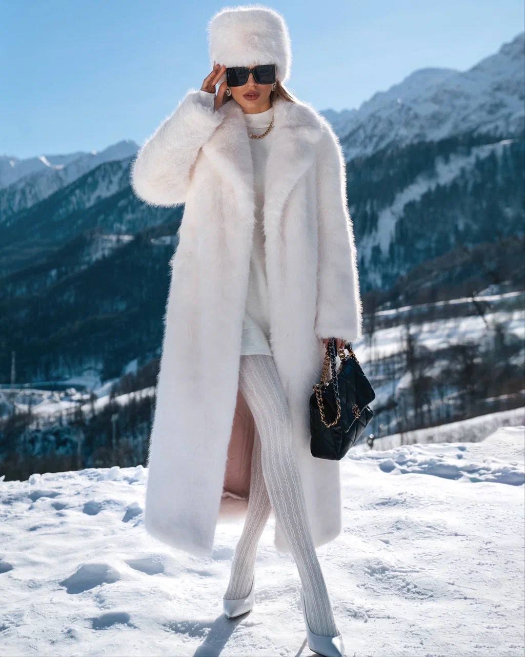 Pierina - Long Coat in Snow White Eco-Fur