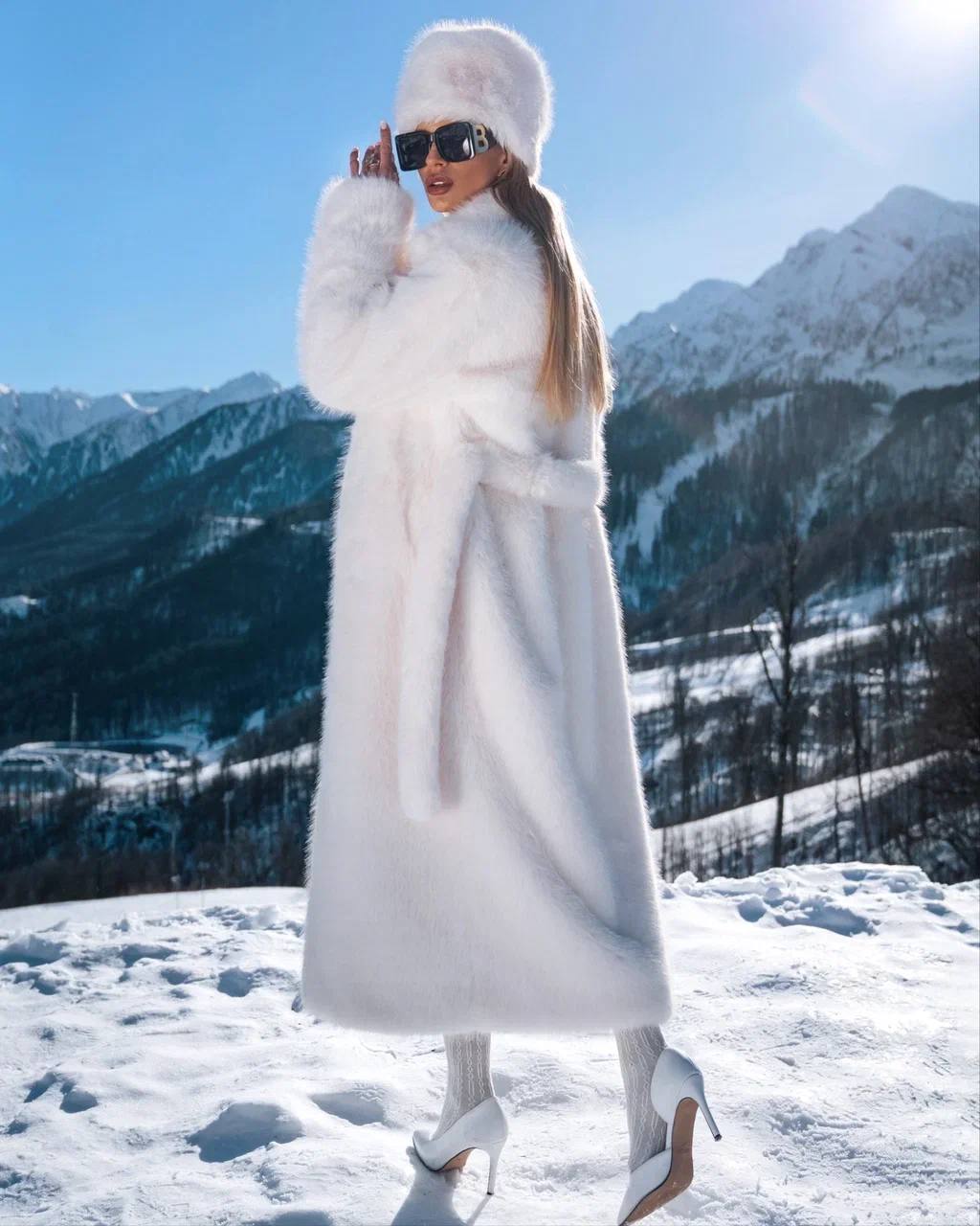 Pierina - Long Coat in Snow White Eco-Fur