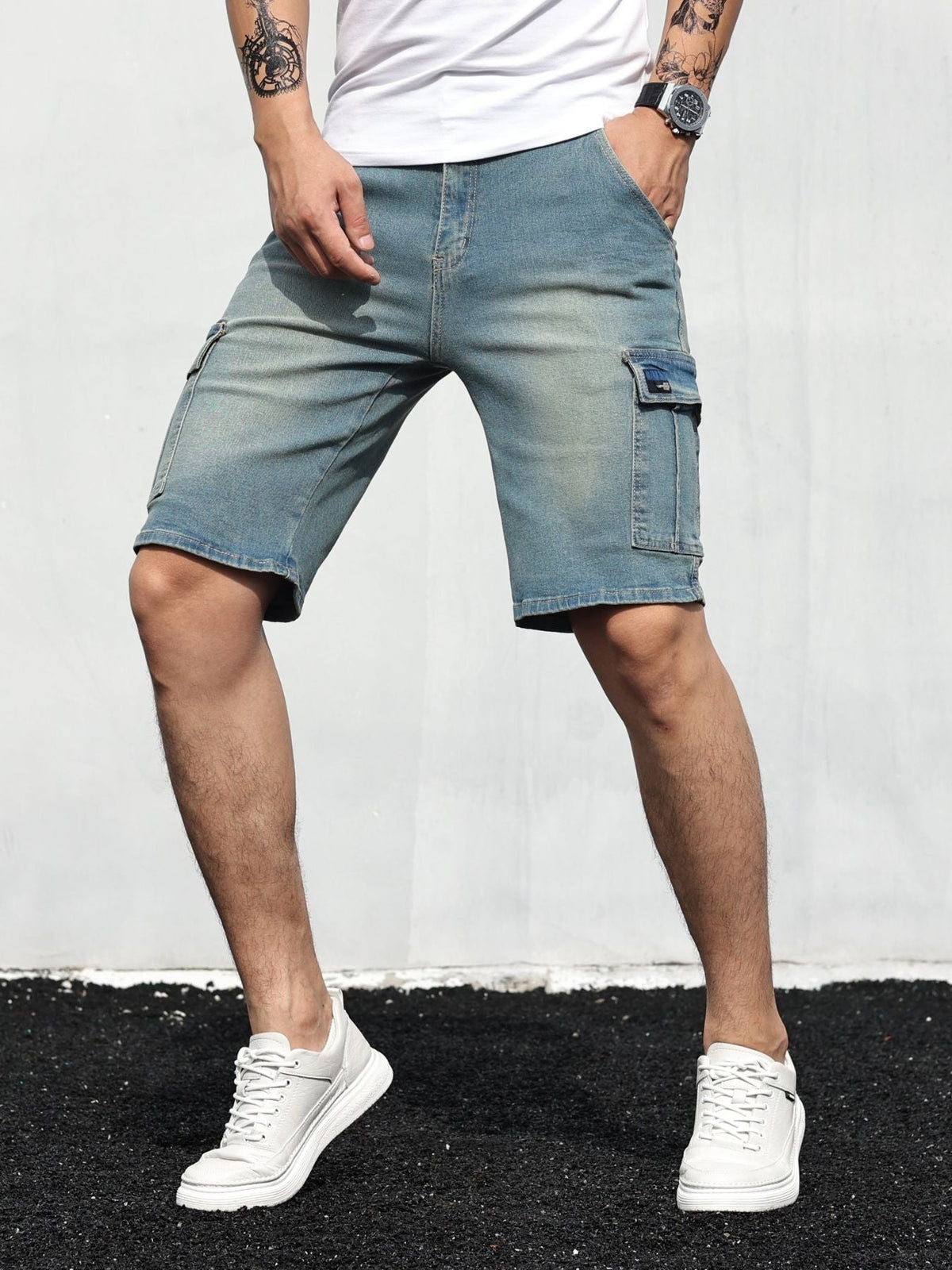 Men's Casual Cargo Denim Shorts With Multiple Pockets – Modern Streetwear Shorts For Summer And Everyday Wear