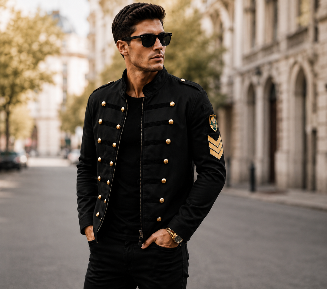 Men's Military-inspired Jacket With A Stand-up Collar And Decorative Buttons – A Stylish Jacket For Everyday Wear, Leisure, And Modern Casual Style