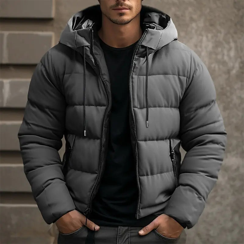 Men's Down Jacket With A Hood And Insulating Filling—a Warm Winter Jacket For Cold Days And Casual Everyday Wear