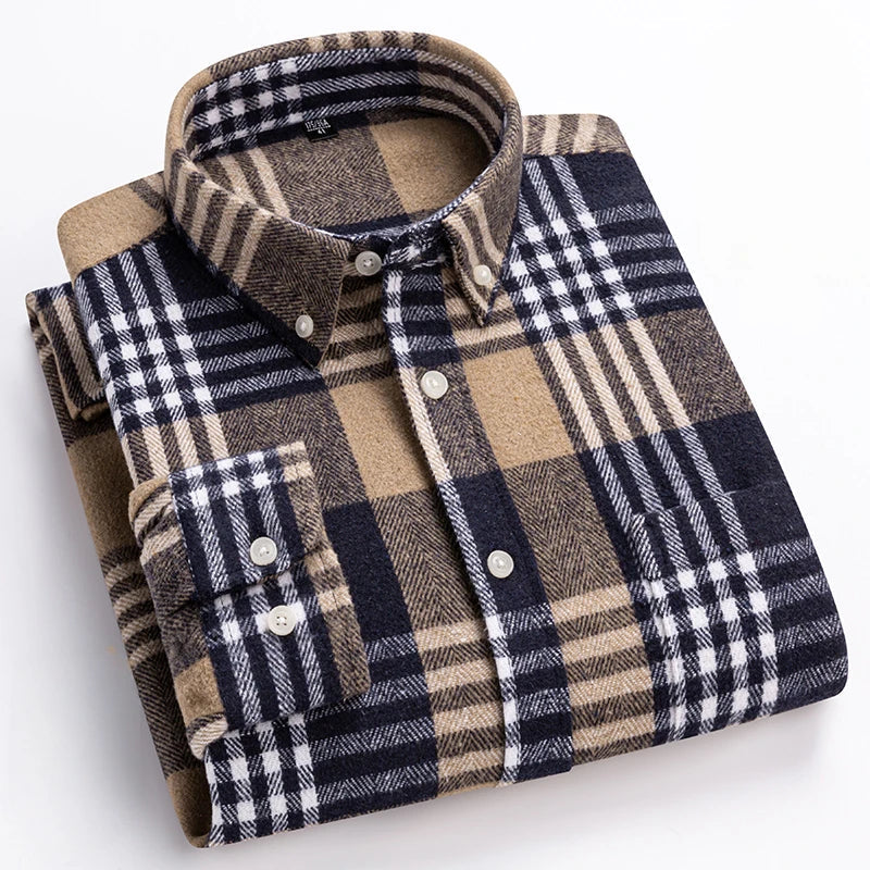 Men's Checkered Flannel Shirt With Button Closure And Long Sleeves – A Classic Casual Shirt For Fall, Everyday Wear, And Leisure