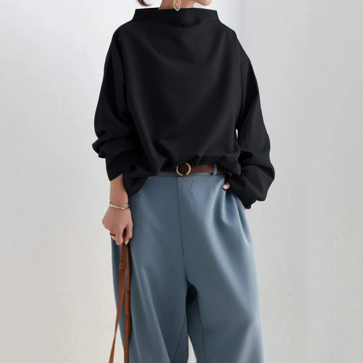 Mila | Women Relaxed Fit High Neck Long Sleeve Top