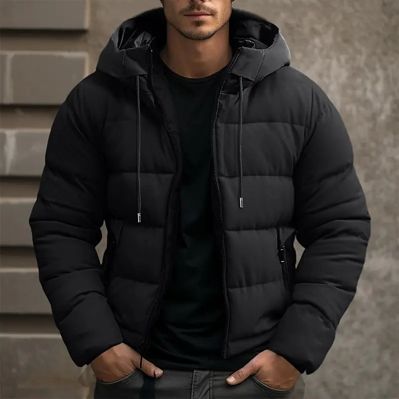 Men's Down Jacket With A Hood And Insulating Filling—a Warm Winter Jacket For Cold Days And Casual Everyday Wear