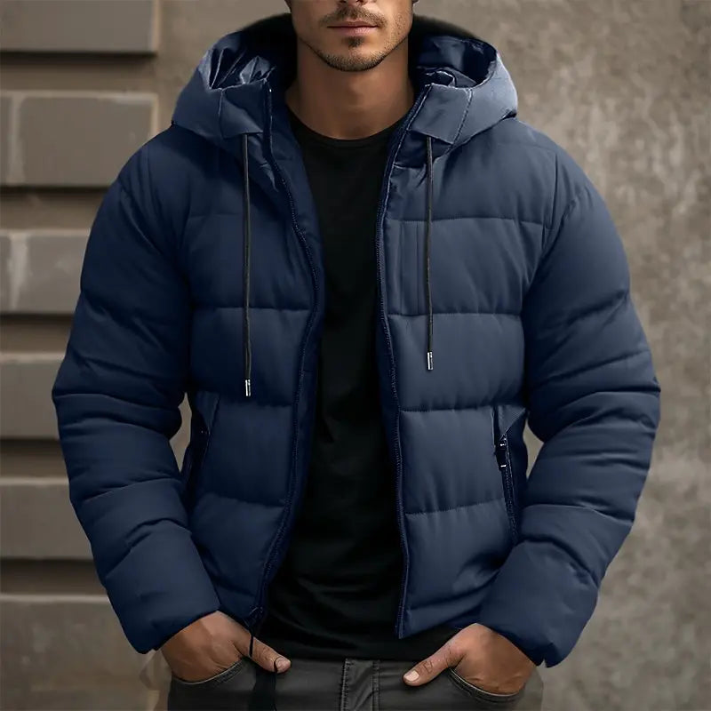 Men's Down Jacket With A Hood And Insulating Filling—a Warm Winter Jacket For Cold Days And Casual Everyday Wear