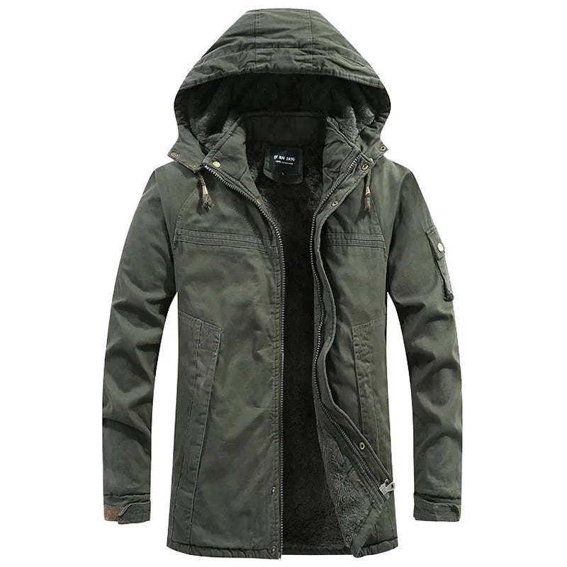 Men's Fleece-lined Winter Parka With A Hood And A Windproof Utility Design – Warm Outerwear For Cold Days, Everyday Wear, And Outdoor Use