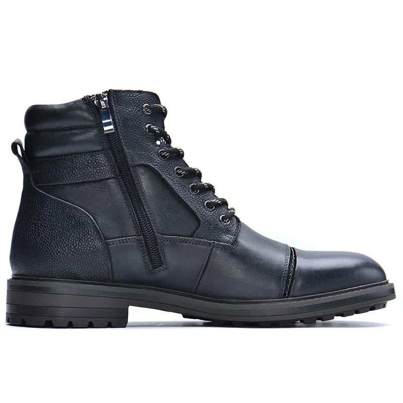 Men's Brown Leather Boots With Laces And A Side Zipper—sturdy, Workwear-style Boots For Everyday Use And Outdoor Activities