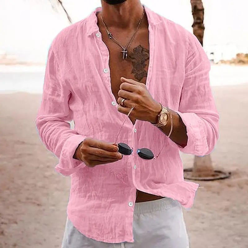 Men's Linen Shirt - Long-sleeve Casual Beach Shirt For Summer And Holiday Wear